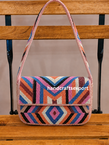Handcrafted Embroidery Beaded Flap Shoulder <b>Bag</b> Women Bohemian Geometric Pattern Colorful Eco-Friendly Lightweight Single <b>Strap</b> - Product Image 4