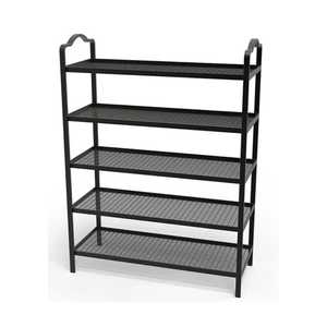 Étagère à chaussures noire en métal à plusieurs niveaux avec poignée ondulée, organisateur de rangement pour chaussures en maille de fer, grande capacité, présentoir d'entrée - Product Image 1
