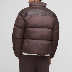 Blouson matelassé marron foncé pour homme, col montant, fermeture éclair, manteau d'hiver léger et isolé, style streetwear color block - Product Image 2