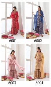 Traje de Mujer Listo para Usar, Estampado en Relieve, Elegante, para Fiesta, Tradicional, para Todas las Temporadas, Conjunto de Top, Palazzo y Dupatta Floral - Product Image 6