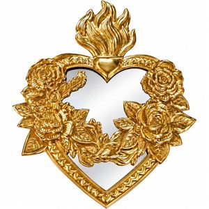 Miroir mural vintage en laiton, cœur sacré, décoratif, finition dorée exquise, miroir suspendu en forme de cœur pour décoration bohème. - Product Image 5
