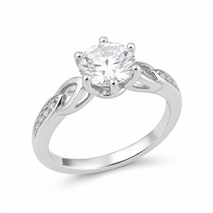 Anillo de Compromiso de Diamantes de Corte Brillante Redondo en Oro Blanco para Mujer, Engaste de Puntas, Estilo Clásico - Product Image 4