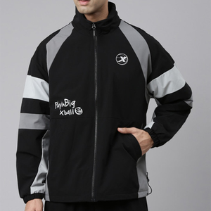 Blouson bomber homme noir color block avec fermeture éclair, col montant, coupe sport, coupe-vent, en polaire, vêtement d'extérieur pour l'automne, softshell - Product Image 3