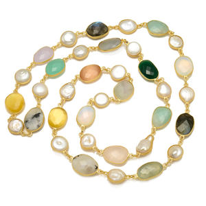 Collar de 32 pulgadas de largo con engaste sin fin, de alta calidad, con múltiples piedras, chapado en oro, de latón, estilo vintage, para fiesta, unisex, elegante, regalo. - Product Image 2