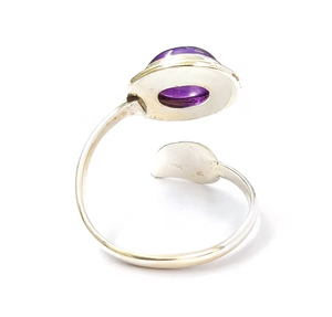 <b>Adjustable</b> Amethyst Gemstone 925 Sterling <b>Silver</b> Leaf Bypass <b>Ring</b> Affordable Wholesale Jewelry Manufacturer - Product Image 3