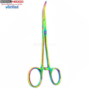 Pinces hémostatiques Kelly 5,5 pouces courbées en acier inoxydable, pince chirurgicale multicolore avec revêtement en titane plasma arc-en-ciel, à cliquet manuel - Product Image 5