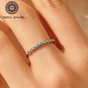 Charm_Jewells 18K Solid <b>Silver</b> Eternity <b>Band</b> <b>Ring</b> Blue Moissanite Prong Setting IGI Certified Women's Classic Engagement <b>Ring</b> - Product Image 6