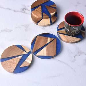 Classic Premium Solid Wood & Resin Eco-Friendly Customization Flower Resin <b>Coasters</b> Modern Geometric Design Table Mats & Pads - Product Image 2