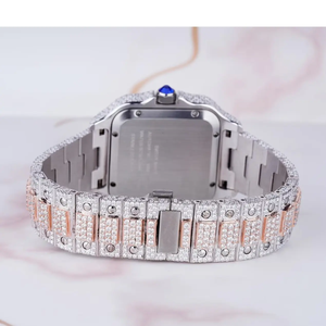 Montre automatique de luxe pour homme en acier inoxydable avec logo personnalisé, deux tons, moissanite, cadran carré avec chiffres romains - Product Image 2
