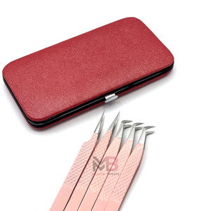 Juego de Pinzas para Pestañas de Acero Inoxidable Rosa con Punta de Precisión para Herramientas de Extensión de Pestañas con Estuche Rojo, Logotipo Personalizado, Se Acepta OEM - Product Image 3