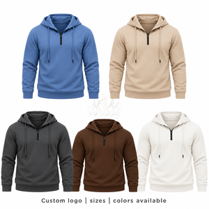 Custom Plain Quarter Zip <b>Hoodie</b> <b>Oversized</b> Cotton <b>Fleece</b> Hooded Sweatshirt Solid Color Pullover Half Zip Streetwear <b>Hoodie</b> - Product Image 5