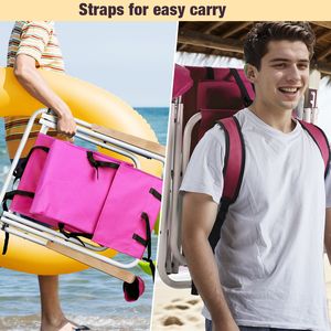 Sedia da campeggio portatile a 4 posizioni con braccioli in legno e poggiatesta in tessuto Oxford rosa - Product Image 5