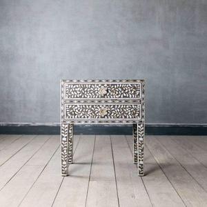 Mesa de Cajones con Incrustaciones de Hueso de ILAHI, Diseño Moderno con Detalles de Ágata, Almacenamiento de Tres Niveles, Mueble Portátil para el Hogar - Product Image 2