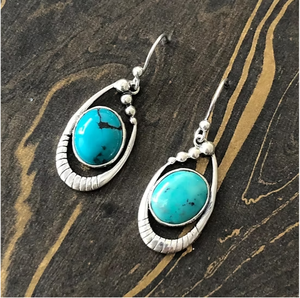 Minimalist Turquoise <b>Drop</b> <b>Earrings</b> 4.8g Handcrafted 925 <b>Silver</b> Elegant & Stylish Jewelry For Daily Wear - Product Image 2