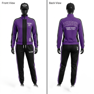 Survêtement Premium en Tricot Polyester 300g, Noir avec Panneaux Violets, Personnalisable, Doublure Polaire Écologique Imperméable, Unisexe - Product Image 1