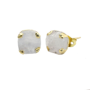 Moonstone Gemstone <b>Stud</b> <b>Earring</b> Gold Plated Prong <b>Set</b> Handmade Birthstone Jewelry Gift For Her - Product Image 5
