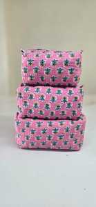 Toiletry Bag Set Travel <b>Makeup</b> Pouch Soft Quilted Cotton Green Check Cosmetic Organizer Zipper <b>Storage</b> for Beauty Essentials - Product Image 2