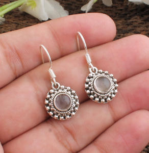 Boucles d'oreilles pendantes vintage faites à la main en argent sterling 925 massif avec quartz rose naturel, idéales pour un cadeau de mariage ou d'anniversaire - Product Image 4