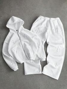 Ensemble de survêtement en coton uni pour homme, coupe ample, tenue décontractée confortable, couleur unie, vêtements d'extérieur - Product Image 2