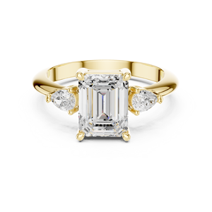 Anillo de Compromiso y Boda de Lujo para Mujer, Oro Sólido de 14k, Certificado IGI, HPHT CVD, Esmeralda de 3ct y Diamante Cultivado en Laboratorio con Corte Pera de 2ct - Product Image 1
