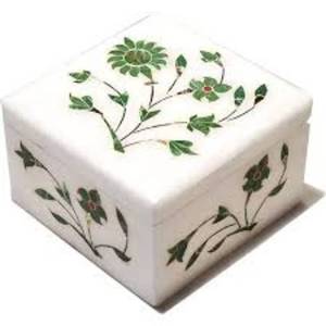 Vintage Decorative Marble and Silver Jewelry <b>Box</b> Exquisite Handmade Marble Inlay <b>Gift</b> <b>Box</b> for Necklaces Available for Sale - Product Image 1
