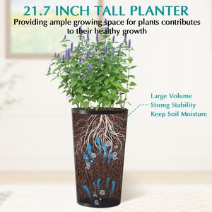 Paquete de 2 Macetas Cuadradas Modernas Altas de 21.7 Pulgadas, Macetas Grandes para Interiores y Exteriores, para Porche, Patio, Jardín - Product Image 3