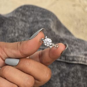 Bague en moissanite 1 carat, coupe ronde, style branche florale, argent 925 original, inspirée de la nature, cadeau pour petite amie - Product Image 1