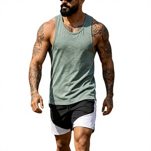 Men's Yellow Sleeveless Printed Tank Top O-Neck Solid Casual Breathable Quick Dry Knitted Polyester/Cotton 120g Athletic Wear - Product Image 2