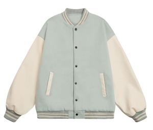 เสื้อแจ็คเก็ตเบสบอลผ้าเฟรนช์เทอร์รี่แบบขายส่ง สกรีนโลโก้ได้ตามสั่ง สำหรับผู้ใหญ่ แบบเรียบ สีทูโทน คอตั้ง สำหรับผู้ชายและผู้หญิง - Product Image 2