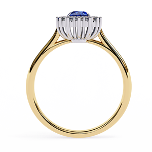 Bagues de fiançailles, de mariage et d'anniversaire classiques Halo, saphir bleu taille ovale, diamant de laboratoire, or massif 10K, 14K, 18K - Product Image 2