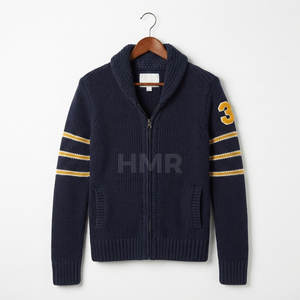 Cardigan en tricot HMR Sisterhood Sorority à manches longues, col montant, fermeture éclair, poches contrastées, style preppy - Product Image 1
