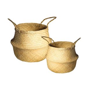 Paniers décoratifs faits à la main en jonc de mer pour couvrir les pots de plantes et la décoration, paniers de rangement et d'organisation pliables - Product Image 1