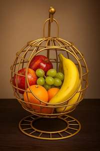 Corbeille à fruits en métal finition or pour centre de table, comptoir de cuisine, décoration de luxe, rangement pour la maison - Product Image 4
