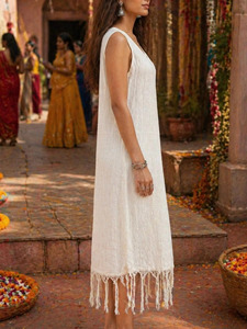 Handcrafted Linen Maxi <b>Dress</b> for Women Sustainable <b>Boho</b> Chic Sleeveless <b>Summer</b> Outfit Artisanal Off-White Casual Resort Wear - Product Image 2