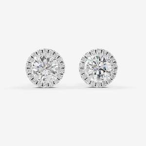 Boucles d'oreilles solitaires rondes classiques et tendance en or jaune 18 carats, design Halo, pour femmes, disponibles comme boucles d'oreilles de mariage, bijoux de marque - Product Image 3
