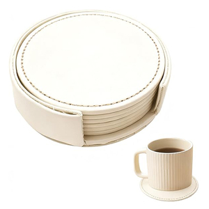 6 Packs PU Leather Round <b>Coasters</b> Set Soft Leather <b>Drink</b> <b>Coaster</b> with Holder - Product Image 1