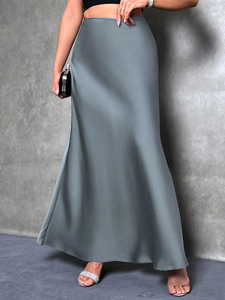 Fashion Breathable Casual Women's Elegant Skirts Solid Satin Midi Length Women's Skirts - Product Image 6