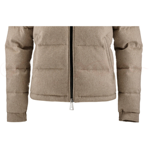 Women's Beige Hooded Puffer Jacket Canvas Stand <b>Fur</b> <b>Trim</b> Windproof Thick Polyester Winter Coat Regular Fit Zipper Closure Formal - Product Image 5