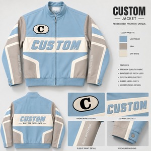 <b>Custom</b> Varsity <b>Jacket</b> Men Stand Collar Full Zip Casual Streetwear Contrast Sleeve Design Light Fashion Outerwear Fit For Unisex - Product Image 6