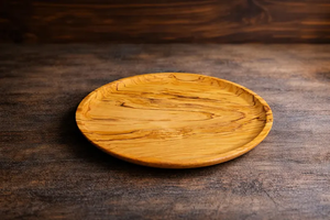 Assiette ronde classique en bois d'olivier poli, faite à la main, écologique, petite assiette à apéritif pour les fêtes - Product Image 6