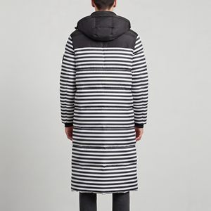 <b>Men's</b> Premium Hooded Padded Long <b>Jacket</b> Custom Stripe Line Padded Puffer Long Coat <b>Men</b> Winter <b>Warm</b> Up Down Padded Long <b>Jackets</b> - Product Image 3