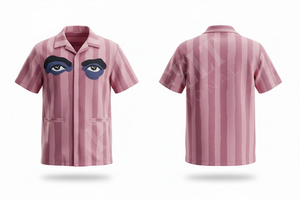 Fabricante de Ropa Personalizada, Camisa de Vestir con Diseño a Rayas Personalizado, Camisa de Moda Casual de Manga Corta con Estampado de Ojos, para Hombre - Product Image 5