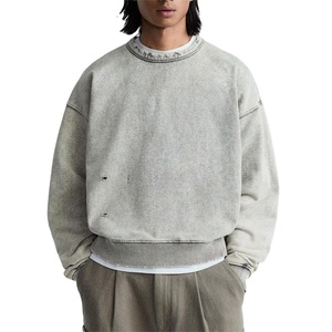 เสื้อสเวตเตอร์คอกลมของผู้ชายผ้าคอตตอน100% โอเวอร์ไซส์โอเวอร์ไซส์ผ้าซักลายกรดออกแบบได้ตามต้องการน้ำหนักมากสำหรับฤดูใบไม้ร่วง - Product Image 3