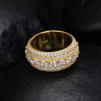 Bague Moissanite Sertie de Pierres Brillantes, Coupe Ronde, Bande en Argent, Style Hip Hop, Bague de Mariage pour Hommes, Unisexe