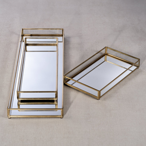Rectangle <b>Mirrored</b> Glass <b>Crystal</b> Abstract Decorative Trays Set Gold Plated Frame Modern Multi-Piece Package Kitchen Dining Table - Product Image 3