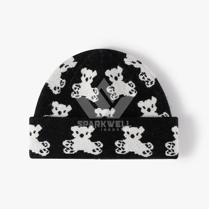 Cute Character Pattern Jacquard Beanie <b>Hat</b> 100% Acrylic Unisex Adult <b>Winter</b> Warm Outdoor 56-58CM Casual Style - Product Image 2