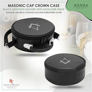 Nanba Group Masonic Cap Crown Case Black Imitation Leather with White Embroidered <b>Square</b> and Compass Emblem - Product Image 2