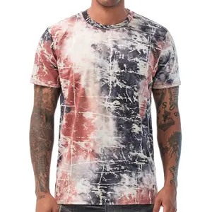 Camiseta de hombre con cuello moderno, estilo hip hop, dobladillo curvo, corte ajustado, teñido anudado, estampado serigrafiado, 100% poliéster, 280g, diseño liso. - Product Image 4