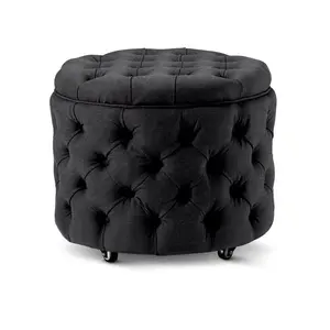 Latest New Best Design Black Round Tufted Velvet Ottoman Bench Footrest for Entryway