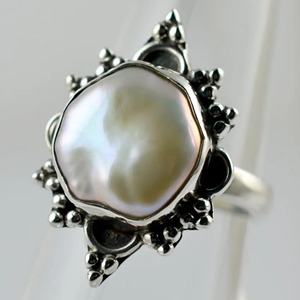 Coin Pearl <b>Ring</b> Handmade Sterling <b>Silver</b> Bezel Setting Natural Round Shape Gemstone <b>Boho</b> Jewelry June Birthstone Gift - Product Image 1